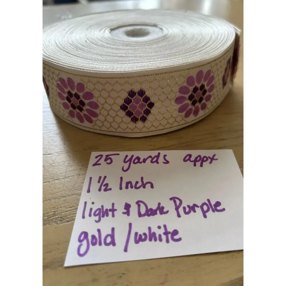 25 yards metallic jacquard woven floral trim ribbon 1.5